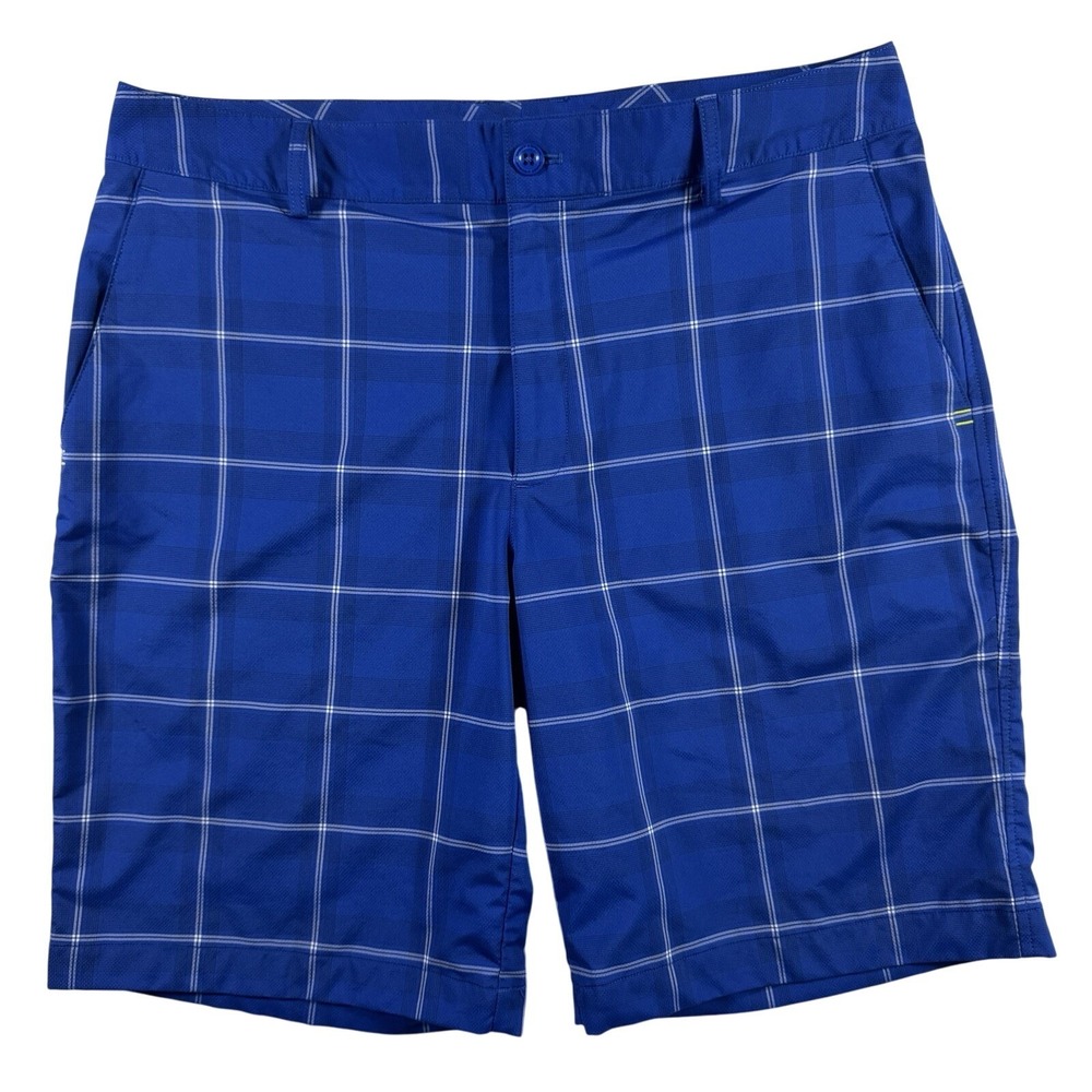 Under Armour Performance Shorts Men's 34 Royal Blue Plaid Golf Casual 10" Inseam